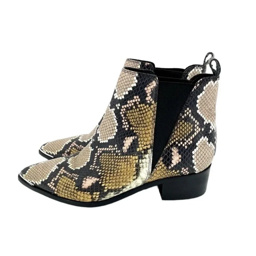 Marc Fisher Boots Yale Snake Print Leather Pointed Toe Ankle Boots SZ 7